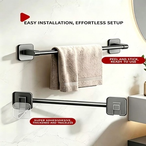 Porte-serviettes mural sans perçage, gris anthracite, style nordique, <span class=keywords><strong>pour</strong></span> appartement, avec étagère <span class=keywords><strong>de</strong></span> rangement et <span class=keywords><strong>barre</strong></span> simple <span class=keywords><strong>pour</strong></span> <span class=keywords><strong>salle</strong></span> <span class=keywords><strong>de</strong></span> <span class=keywords><strong>bain</strong></span> - Product Image 3