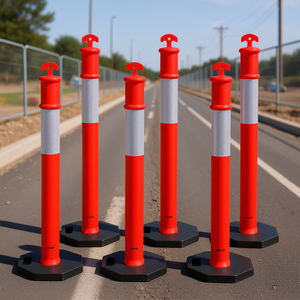 Poteaux de signalisation routière Vevor, 48 pouces, en plastique rouge réfléchissant, pour autoroutes, chantiers de construction, parkings, base lestée - Product Image 2