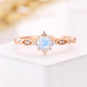 925 Sterling Silver Rose <b>Gold</b> Plated Trendy <b>Dainty</b> Rainbow Moonstone Engagement Wedding Party <b>Rings</b> - Product Image 1