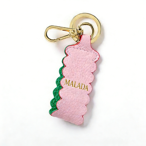 Personalized Leather Scalloped Phone Keychain Custom Logo Leather Mahjong Bag Key Chains Leather Custom Logo