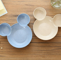 Dessin animé Mickey enfants bol blé paille vaisselle créative bébé compartiment assiette à dîner