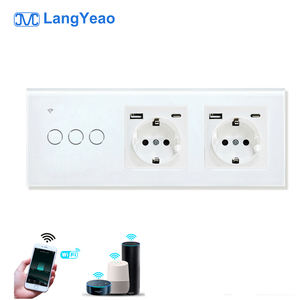 224*86 Tuya WIFI-Schalter 2 WIFI-Buchse USB C Gehärtetes Glas Schwarz/Weiß/Grau 3 Steckdosen EU-Wand schalter buchse Serie Kombination - Product Image 1