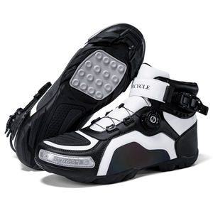 Bottes de moto pour homme en cuir microfibre et PU, embout en acier, imperméables, respirantes, à lacets, style motard - Product Image 1