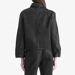 Veste en jean décontractée pour <span class=keywords><strong>femme</strong></span>, coupe ample, en tissu denim <span class=keywords><strong>noir</strong></span> brillant enduit de <span class=keywords><strong>cire</strong></span>, résistante à la décoloration, pour l'automne/hiver - Product Image 4