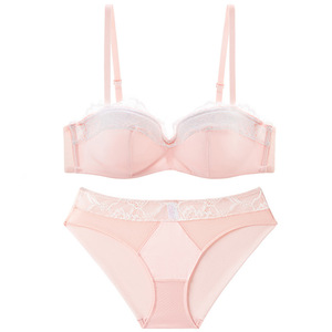 Conjunto de Lencería de Satén con Encaje para Mujer, Elegante Sujetador con Aros y Braguita, Conjunto de 2 Piezas, Lencería Sexy para Mujer, OEM ODM - Product Image 5