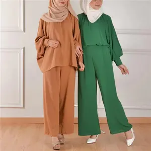 Casual Islamic Clothing Turkish Middle East Arab Muslim Dubai Robe Pants And Top 2 Piece Sets For Women