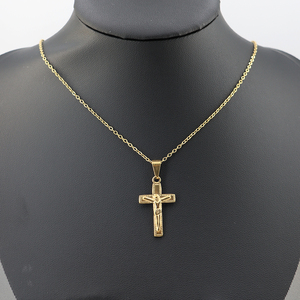 Мужской кулон-крестик из нержавеющей стали с позолотой 18 карат, инкрустированный цирконами, на цепочке. Модный религиозный аксессуар. - Product Image 4