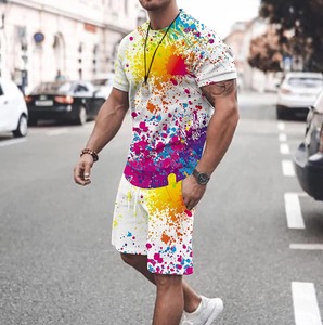 Conjunto de sublimación de color liso, 2 piezas, camisa y pantalones cortos para adulto, con logo personalizado, traje de ropa corta para hombre para exteriores - Product Image 1