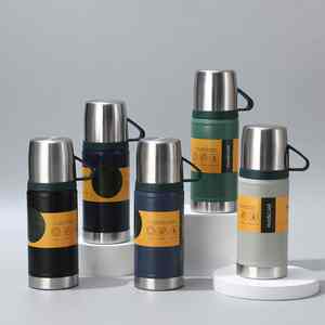 Ensemble cadeau de bouteille d'eau isotherme en acier inoxydable 304, isolation thermique de 6 à 12 heures, écologique, une bouteille, trois couvercles - Product Image 1