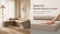 Banquette de café en forme de L sur mesure avec base en terrazzo, canapé de restaurant avec table d'appoint intégrée, mobilier commercial