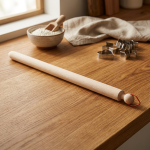 Mattarello in Legno di Faggio Naturale con Motivo Floreale DEMOLLI, Lunghezza 90x4cm, Prodotto in Italia, Manico Ergonomico, Anello Rimovibile - Product Image 2