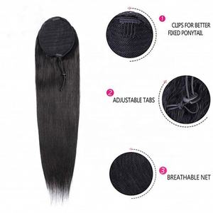 Drawstring Human <b>Hair</b> Ponytail Extension 100g Wrap Around Ponytails Afro Kinky <b>Curly</b> <b>Clip</b> <b>in</b> Virgin Brazilian Straight Ponytail - Product Image 3