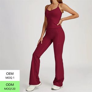 Ensemble de yoga pour femme avec logo personnalisé, veste de sport et pantalon évasé à séchage rapide, vêtements de sport - Product Image 4