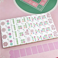 Jeu de tuiles de mahjong américain personnalisé en acrylique rouge rose de luxe, tuiles de Mahjong pour soirée de jeu en famille, fête, voyage, cadeau