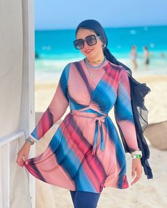 Nuova stampa conservativa pantaloni a maniche lunghe musulmani mediorientali Burkini protezione solare spiaggia <span class=keywords><strong>costume</strong></span> <span class=keywords><strong>da</strong></span> <span class=keywords><strong>bagno</strong></span> a quattro pezzi - Product Image 2