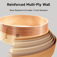 JUSEN Panier vapeur chinois artisanal en bois à rebord inférieur avec couvercle en bambou, capacité 5-6L, pour cuisinières à gaz et à induction, Dim Sum/Soupe