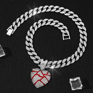 Collar NL2260 con Colgante de Corazón con Pintura Roja, Estilo Hip Hop, Personalizado, de Aleación con Diamantes, Cadena Cubana para Parejas - Product Image 2