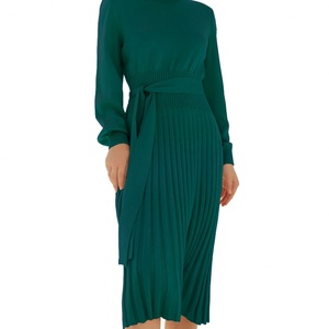 Jupe pull plissée mi-longue ajustée personnalisée pour femme, nouvelle collection automne-hiver, robe maxi tricotée naturelle, vente en gros - Product Image 1