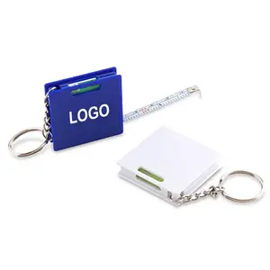 Promo gift 2 in 1 tool kit key chain mini square tape measure with spirit level keychains