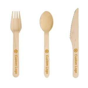 Biodegradable Wooden Cutlery with Custom LOGO printing disposable cutlery set
