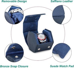 Étui de voyage pour montre en <span class=keywords><strong>cuir</strong></span> Saffiano, étui en <span class=keywords><strong>cuir</strong></span> pour 1 montre et bracelets précieux (bleu) - Product Image 4