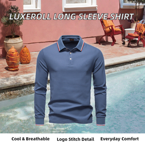 Chemise à manches longues pour homme LuxeRoll, en coton mélangé de qualité supérieure, respirante, décontractée, avec logo brodé sur le devant, 210g - Product Image 2