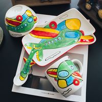 Service de table à manger en céramique, avion de dessin animé personnalisé pour enfants, plat écologique pour cadeau pour enfants