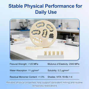 Smile Find Matériel de laboratoire dentaire : Bloc de résine <span class=keywords><strong>flexible</strong></span> monocouche pour implant, Teinte, et Disque PMMA multicouche 98mm pour prothèse - Product Image 4