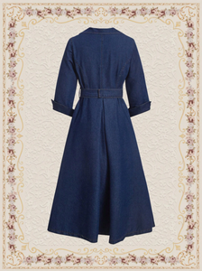 Robe longue en jean avec ceinture en jean Trench-coat respirant boutonné décontracté tunique de printemps surdimensionnée vêtements d'extérieur - Product Image 2