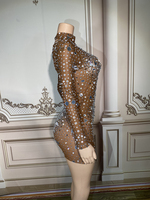 NOVANCE Robe courte marron transparente à paillettes et diamants brillants indéfinis pour femmes pour la fête Tenues de club sexy pour la soirée au bar