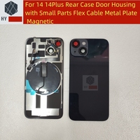 Pour iphone 14 14 Plus Verre arrière avec câble de charge sans fil et cadre lunette plaque métallique anneau magnétique
