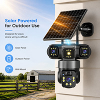 Caméra de surveillance extérieure sans fil 4G à énergie solaire avec triple objectif panoramique à 360 degrés, interphone vocal, alarme et rétroéclairage