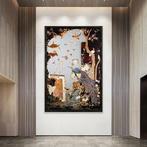 Miroir décoratif mural en bois avec cadre noir de style Art déco antique, représentant un paon divin, pour le <span class=keywords><strong>salon</strong></span> ou le bureau - Product Image 5