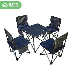 Chaise de pêche d'extérieur pliante avec tables, ensemble moderne en fer portable pour jardin, voiture, voyage, cinq pièces - Product Image 5