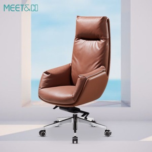Silla de Oficina Ejecutiva Giratoria Moderna con Respaldo Alto, Silla de Oficina Ergonómica de Cuero PU Marrón con Función de Masaje, Venta al Por Mayor - Product Image 3