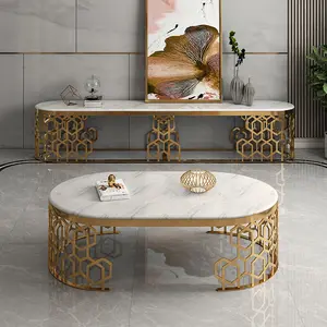 橡木北欧豪华长方形大理石顶金色金属黄铜不锈钢茶几现代客厅