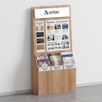 Présentoir sur pied en bois personnalisé pour cartes de vœux et brochures – Idéal pour salons professionnels