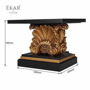 Consolle d'ingresso Rocaille D'Or con intagli a conchiglia |   Lusso <span class=keywords><strong>Barocco</strong></span> <span class=keywords><strong>Nero</strong></span> &amp;   <span class=keywords><strong>Tavolo</strong></span> con Piedistallo Dorato - EKAR - Product Image 6