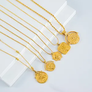 Custom Fashion Retro Coins Embossed Pendant Jewelry Stainless Steel Stainless Steel Silver Jewelry 18k Gold Plated Necklace