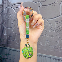 Groothandel Bling Strass Appel Sleutelhanger Kristal Fruit Sleutelhanger Diamant Tas Charme Glitterende Rode Groene Appel Sleutelhangers Met Bandje