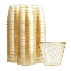 Ensemble de 100 gobelets en plastique jetables de 9 oz avec paillettes dorées et argentées pour cocktails, vin, desserts - Product Image 2