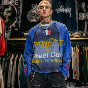 <span class=keywords><strong>T</strong></span>-<span class=keywords><strong>shirt</strong></span> Homme Oversize en Maille Gaufrée Respirant à Manches Longues Colorblock Vintage avec Motif Ironfist Streetwear Logo <span class=keywords><strong>Personnalisé</strong></span> Vente en Gros - Product Image 3