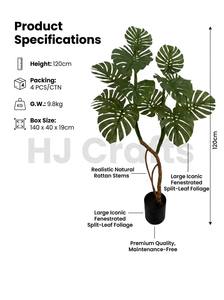 Plante artificielle Monstera 120 cm (4 pieds) – Faux Monstera 'Swiss Cheese' à feuilles fendues pour <span class=keywords><strong>d</strong></span>écoration intérieure - Product Image 2