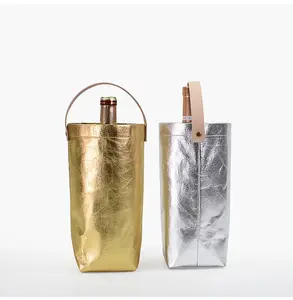 Benutzer definierte Wein kühler Metallic wasch bar Kraft Wein kühler Flasche Papier Paket Tasche für Geschenke