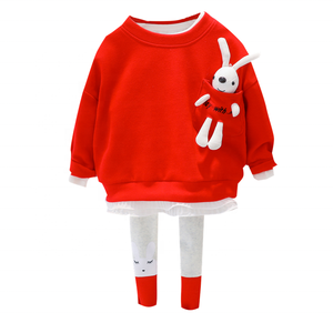 Bayi Perempuan Set Pakaian Anak-anak Pakaian Kasual Renda Kartun Kelinci T Shirt Celana Balita Bayi Anak Kostum Liburan - Product Image 4