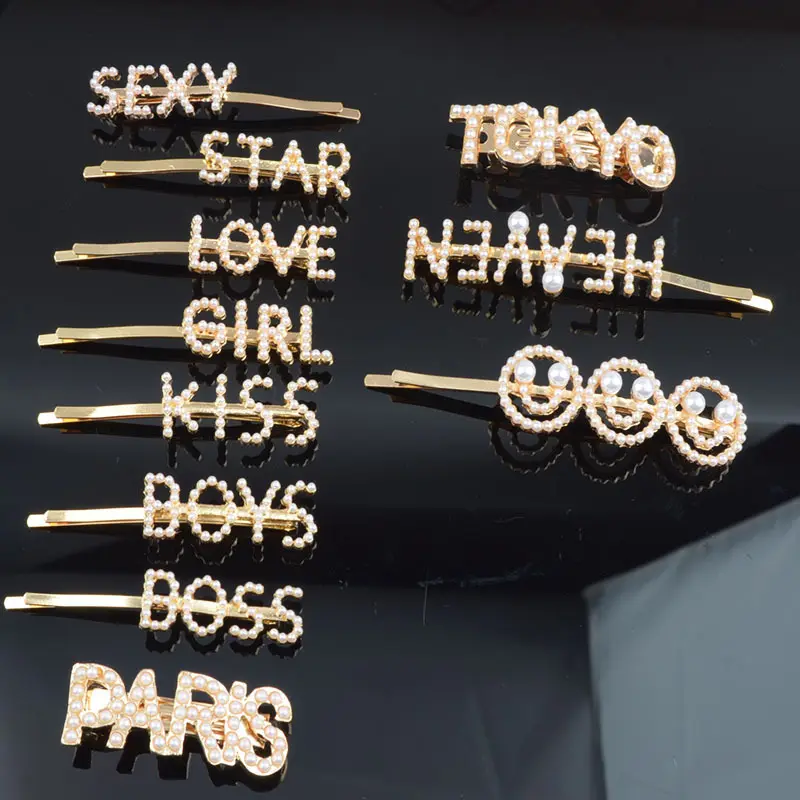 Go parti moda gelin saç pins aksesuarları aşk öpücük mektubu inci tam elmas kelime Hairgrip Bobby Pin tokalarım saç tokası