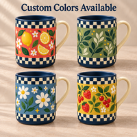 Tasse à café en céramique effet peint à la main, motif marguerite et fruits, imprimé fraise et cerise, tasse à café en porcelaine botanique colorée, vente en gros