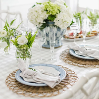 Napperon en rotin fait main plaque chargeur décoration murale fleur ronde napperon en rotin maison tapis de Table de mariage Boho