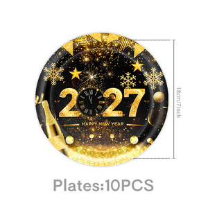 Juego <span class=keywords><strong>de</strong></span> Vajilla Desechable <span class=keywords><strong>para</strong></span> Fiesta <span class=keywords><strong>de</strong></span> <span class=keywords><strong>Año</strong></span> Nuevo 2027, Color Negro y Dorado, Platos <span class=keywords><strong>de</strong></span> Papel, Vasos, Servilletas, Pancarta, Mantel, Decoración <span class=keywords><strong>para</strong></span> Nochevieja - Product Image 4