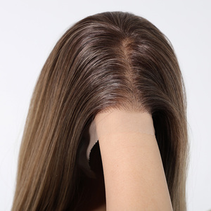 Parrucca anteriore in pizzo marrone Ombre13X6 parrucca futura in fibra sintetica lunga parrucca diritta a strati naturale mista vera foto - Product Image 3